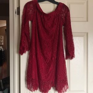 Off-The-Shoulder Red Lace Dress